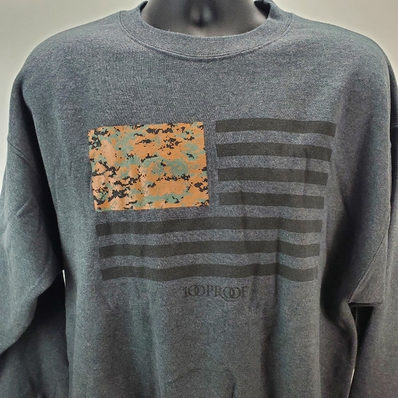 Hanes Camo America Men's Large Gray Sweater Sweatshirt Long Sleeve 100 Proof - Picture 1 of 10
